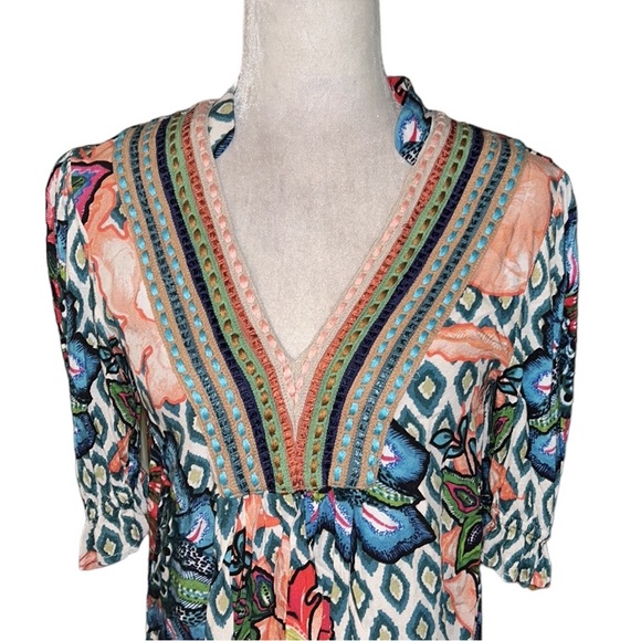 Anthropologie Bl^nk Stephanie Embroidered V-Neck Floral Ikat Top - XXS - Picture 7 of 16